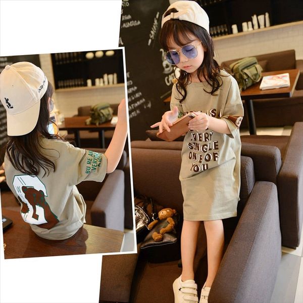 

girl short-sleeved t-shirt summer 2019 children's medium and long base shirt medium and large children korean, White