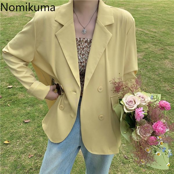 

nomikuma summer new solid color long sleeve blazers double breasted casual fashion jackets korean outerwear ropa mujer 3b415, White;black