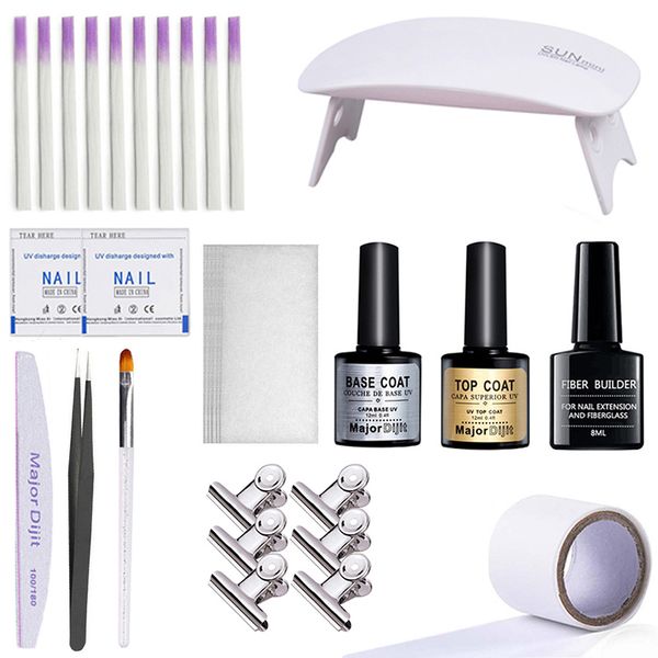 

professional nail extension kits fiber builder gel with fiberglass silk nail wrap repair nails diy acrylic art tools, Red;pink