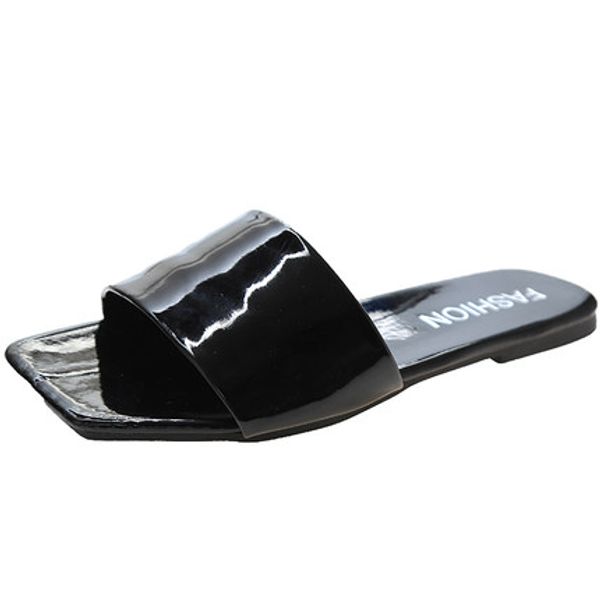 

ins slippers women wear 2020 summer new fashion wild net red flat bottom word out beach shoes, Black