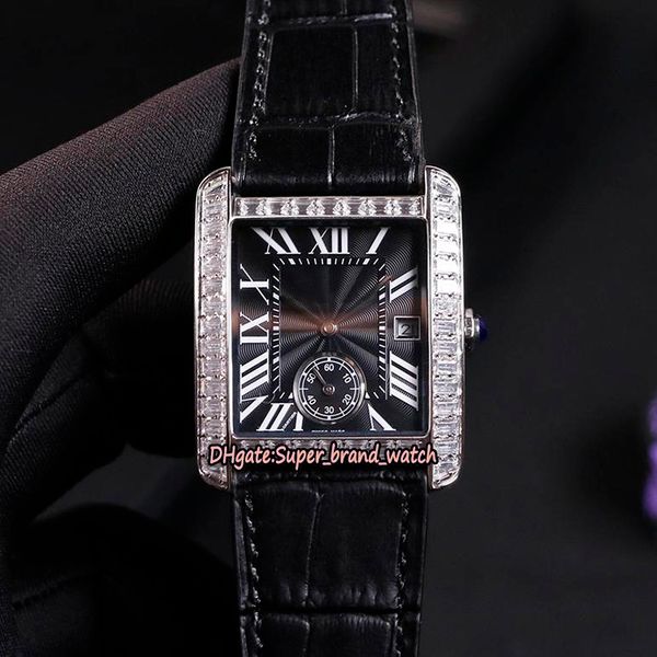 

new upgraded version mc et w5330004 cal.1904-ps automatic movement black dial mens watch square diamond case leather strap business watches, Slivery;brown