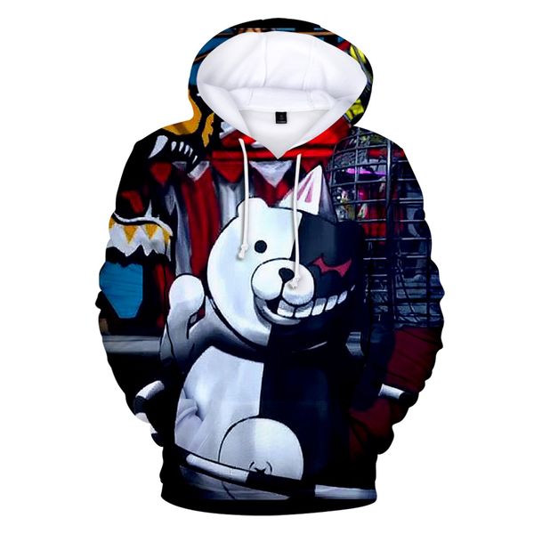 

monokuma hoodies men/women fashion casual harajuku style sweatshrit 3d print monokuma anime hoodie streetwear, Black