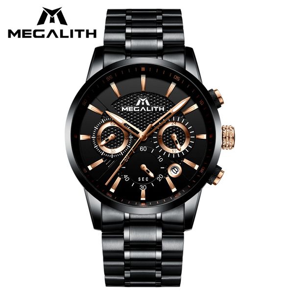 

megalith luxury watches men's date analogue wrist watches relogio clock waterproof chronograph sport watch for men, Slivery;brown