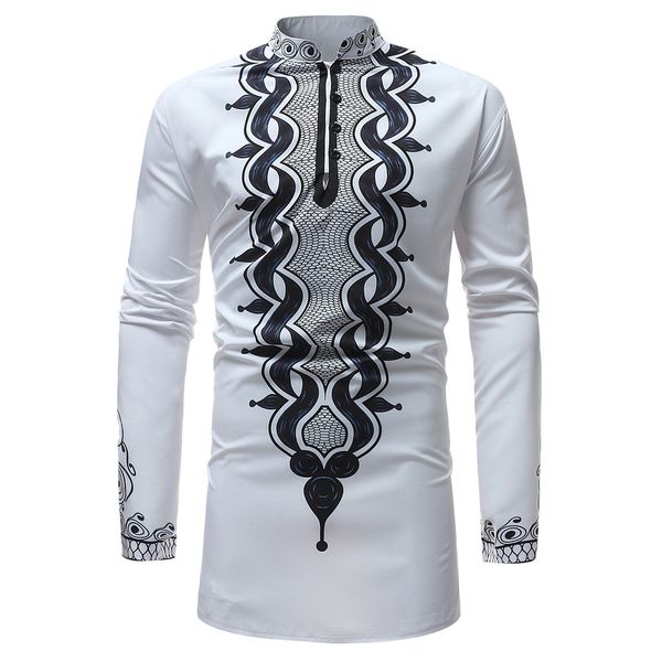 

fashion men's shirts autumn winter luxury african print daily long sleeve dashiki casual shirt men shirt blouse, White;black