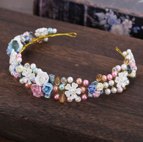 

tiaras and crowns hairbands romantic flower forest style bridal wedding hair accessories for bride handmade rose jewelry, Golden;white