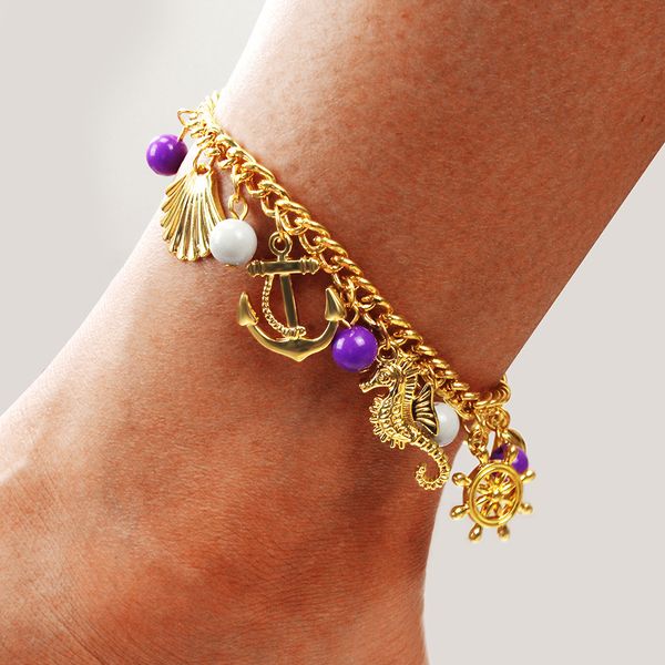 

fashion conch pendant tassel anklet jewelry personality trend retro alloy shell anklet jewelry women's footwear, Red;blue