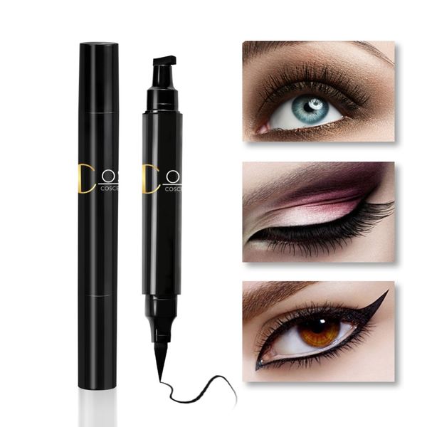 

12 pcs double-headed seal black eyeliner triangle seal eyeliner quick dry waterproof eye liner pen cat eye stamp