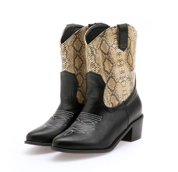 

size 33 to 42 to 49 chic cowboy printing leather pu mid calf boots black brown designer booties designer shoes tradingbear