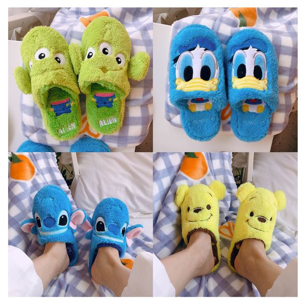 

girl indoor cute stitch duck cartoon mike warm woman finn plush shoes home house slippers children y200706, Black