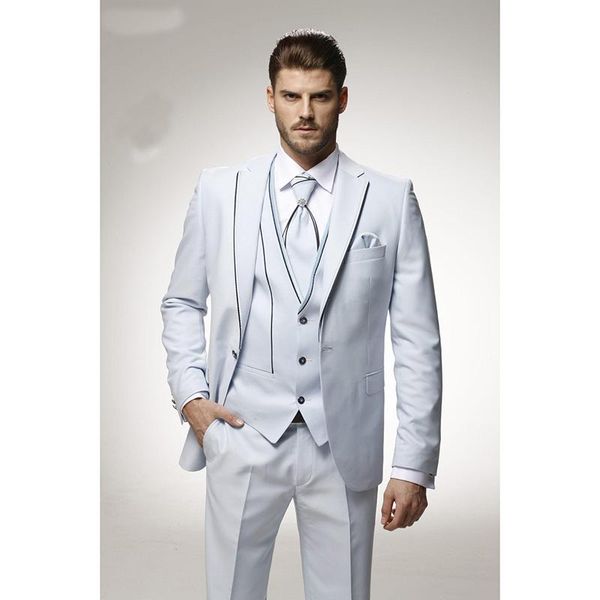 

italian ivory satin latest coat pant design men suit prom tuxedo slim fit 3 pieces groom suits custom blazer terno masculino, White;black