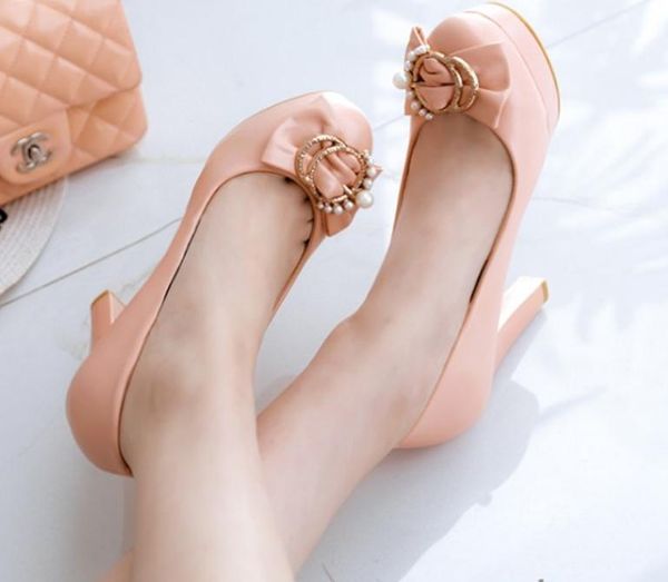 

2019 bowknot women's shoes in spring and autumn with new style high heel coarse heel round head @15, Black