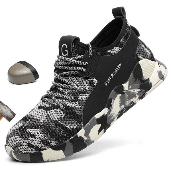 

leosoxs men shoes steel toe safety shoes work casual breathable sneakers outdoor anti puncture boots work shoes male, Black