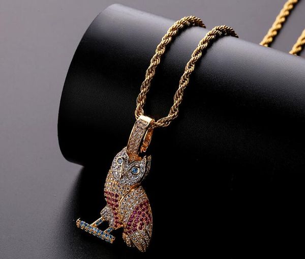 

хип-хоп ожерелья ювелирные изделия мужская мода панк яркий bling циркон 18k позолоченные сова роскошные изысканные ожерелья кулон, Silver