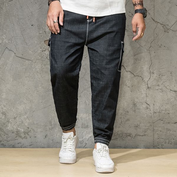 

fashion streetwear men's jeans vintage black skinny multi print pocket jeans harem pants homme hip hop men plus size s-6xl, Blue