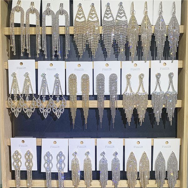 

long tassel earrings full crystal rhinestone claw chain diamond 925 silver pin earrings fashion shine boutique wholesales jewelry dhl