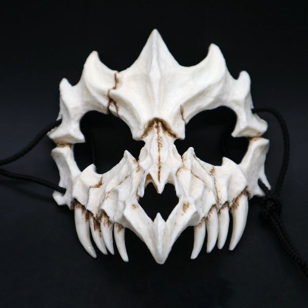 

half animal mask long teeth demon samurai white bone mask tengu dragon yaksa tiger resin cosplay new