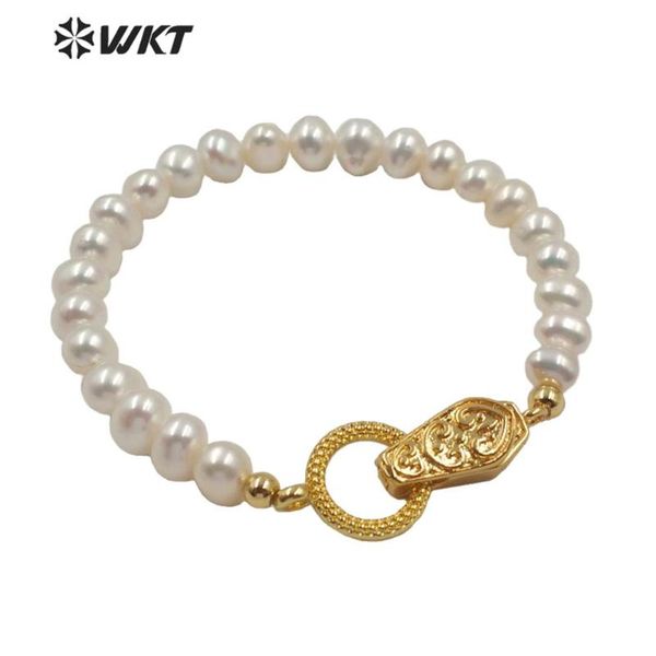 

charm bracelets wt-mpb002 natural freshwater pearl beads bracelet white/pink with gold electroplated magnetic clasp, Golden;silver