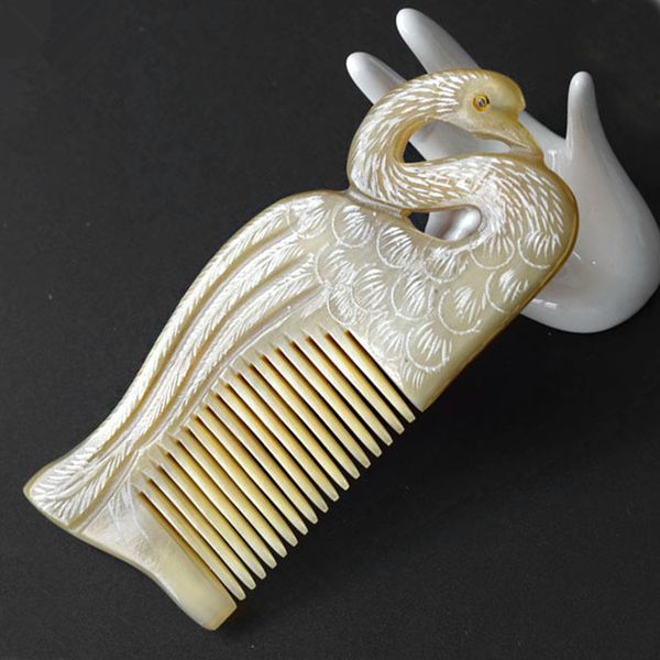 

1pc authentic natural yak horn double-sided swan comb g0425, Silver