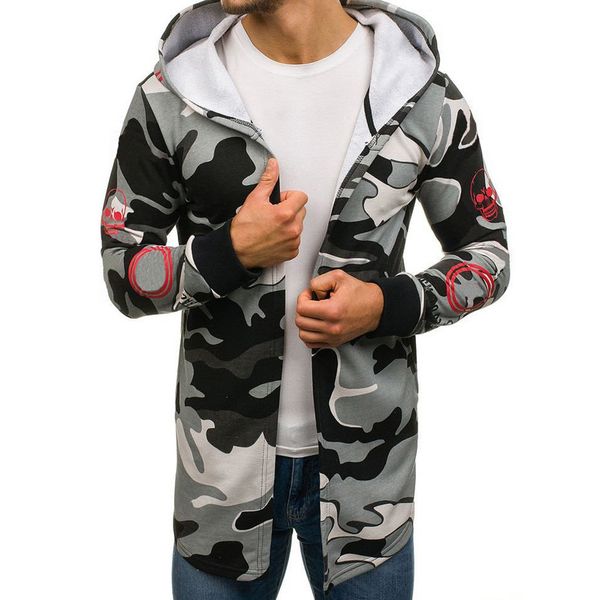 

feitong jaqueta men camouflage printed jacket hooded trench coat jacket cardigan long sleeve outwear, Black;brown