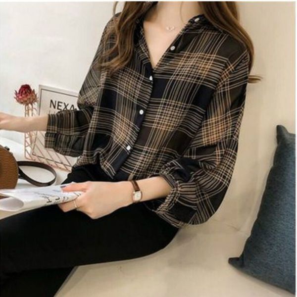 

women fashion plaid shirt lady long sleeve plus size women soft business blouse, White