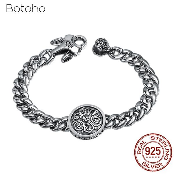 

real 100% 925 sterling silver 360 rapid rotating six word's sutra buddhistic bracelet for men fashion vintage jewelry gifts, Black
