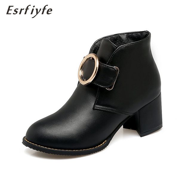 

esrfiyfe 2020 new autumn women shoes high heel ankle boots female thick heel casual botas mujer booties feminina plus size 34-48, Black