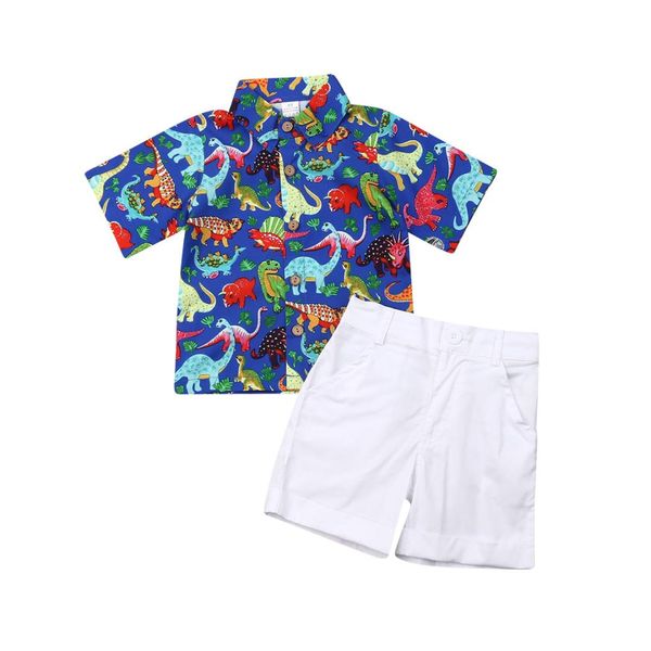 

newborn baby boys girls clothes dinosaur floral shirts shorts 2pcs summer short sleeve kids clothes set outfits, White