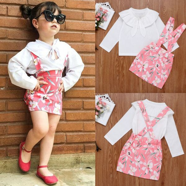 

us toddler baby girls white long sleeve t shirt + floral print skirt outfits