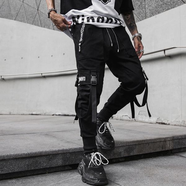 

male streetwear hip hop punk cargo pant high street trousers men fashion casual harem pant jogger sweatpants, Black