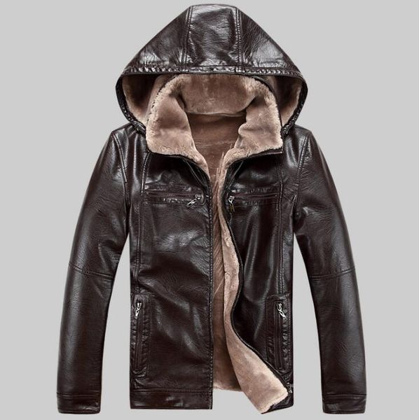 

2019 new korean plus size men's business casual leather jacket men winter warm outwear mens detachable hat fur coats m-5xl, Black