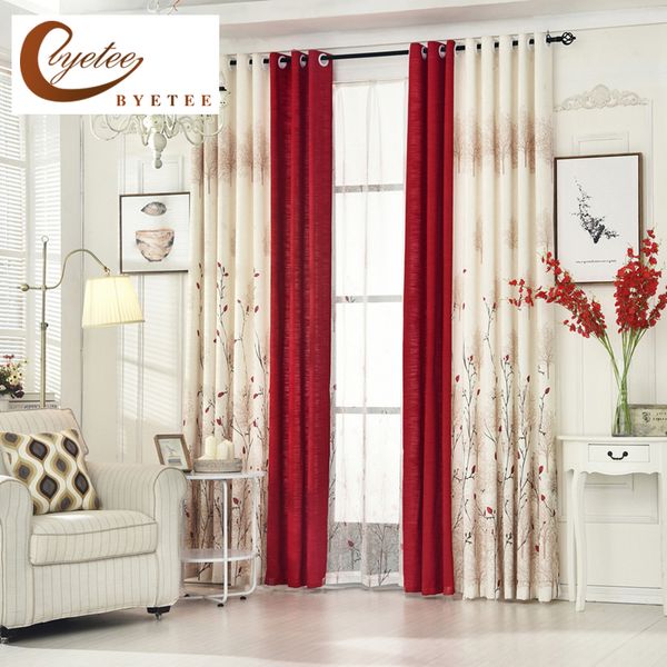 

byetee] cotton linen livingroom window curtain bedroom finished fabrics kitchen blackout curtains for living room red drapes