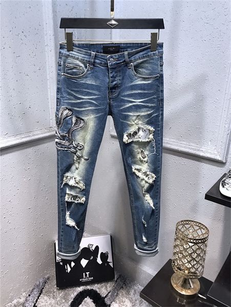 

new style arrivals embroidery snake jeans classi straight graffiti rousers cowboy famous brand zipper mens designer size 29-40, Blue