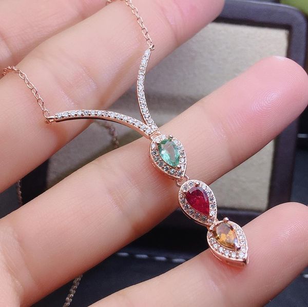 

shilovem 925 sterling silver real natural tourmaline pendants classic fine jewelry women wedding new gift 3*5mm jcz0305899agx