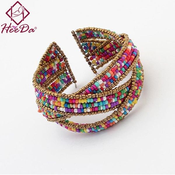 

fashion boho seed beads women bangle selling trend open bracelet 6colors white green blue red pink multi statement jewelry, Black