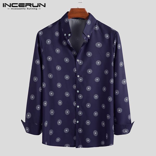 

incerun fashion printed shirt men casual lapel neck streetwear handsome chic long sleeve brand shirts men business camisa 2019, White;black