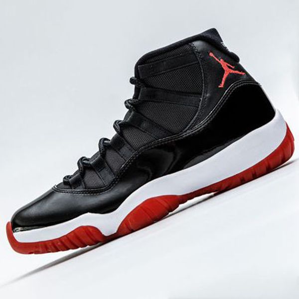 

with og box 378037-061 air jordan 11 bred 11s mens basketball shoes 11 black true red white women men sports sneakers 36-47, White;red