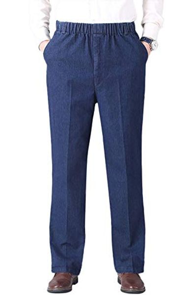 

soojun mens seniors casual loose fit elastic waist denim pants, Blue