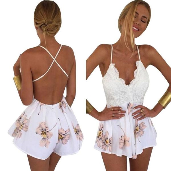 

ostrich fashion bodysuit women lace printing v neck strap sleeveless jumpsuit rompers playsuit bodysuit women d0635, Black;white