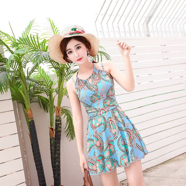 

female one-piece conservative skirt large size belly-covering skinny spring fairy fan ins swimsuit swimsuit wind 2020, White;black