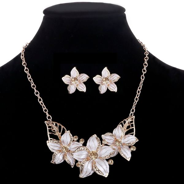 

fashion zinc alloy austrian crystal enamel flower jewelry sets women african costume jewelry maxi necklace earring set