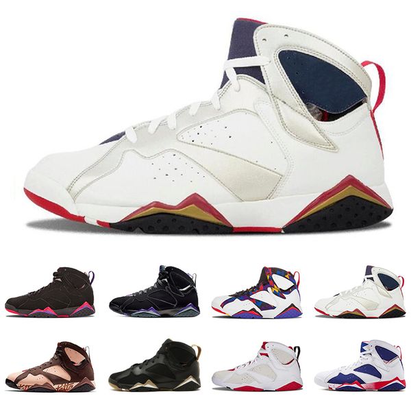 

7s x Patta men basketball shoes 7 high top Bordeaux French Blue GMP Hare History of flight Olympic blue mens sports sneakers