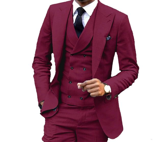 Nuovo Custom Made One Button Smoking dello sposo picco bavero Groomsmen Mens Business Party Suits (Jacket + Pants + Vest + Tie) 590