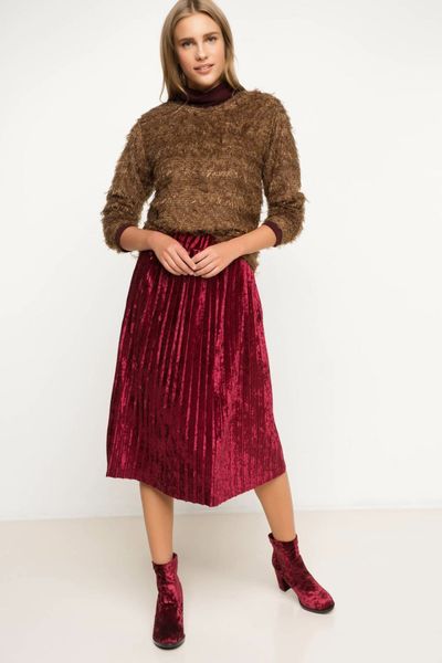 

defacto spring summer women new fashion skirt high waist velvet pleated skirt women solid elastic waist skirt female-i3855az17wn, Black