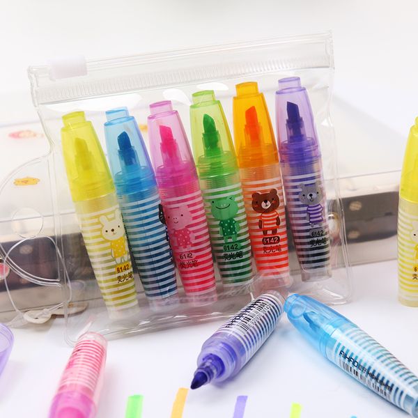 

mini highlighters pen kawaii animals marking pen office school supplies stationery highlighters, Black;red