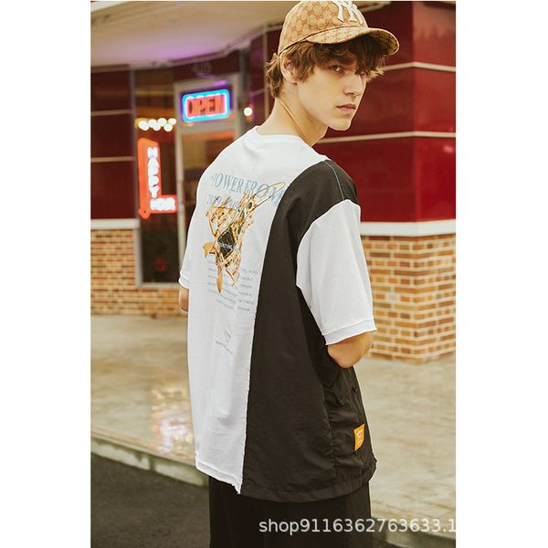 

2020 дизайнер волны уличных мужчины хип-хоп молодежи прилив бренд половины рукавов одежды два цвета шить футболки, White;black