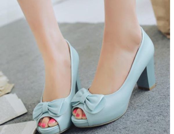 

2019 women's sandals in summer with new style high heel coarse heel waterproof table bowknot @46, Black