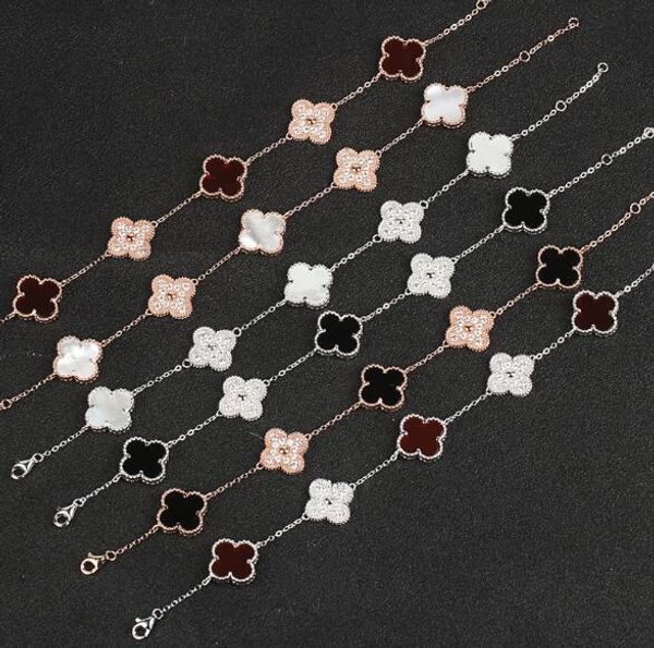 

модный бренд женщины s925 серебряный браслет белый fritillaria черный агат браслет lucky clover ювелирные изделия горячий продано, Golden;silver