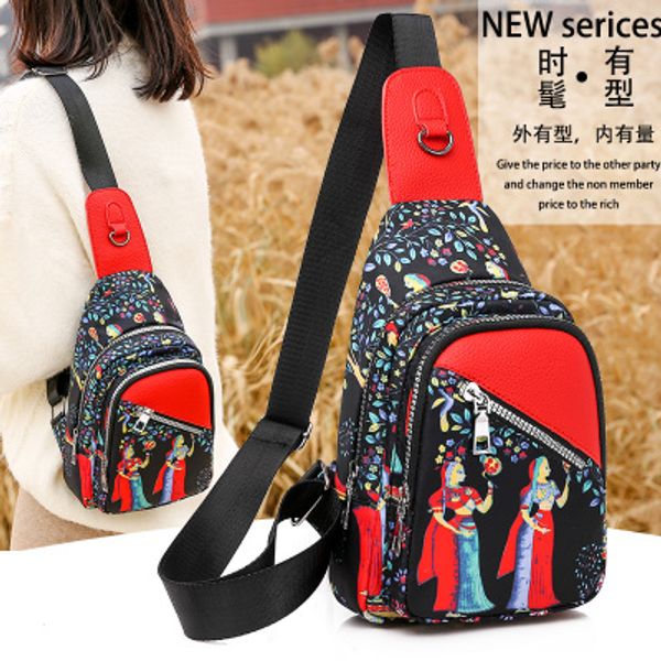 

2020 new waterproof oxford cloth breast bag national style printing small breast bag female casual with a small shoulder