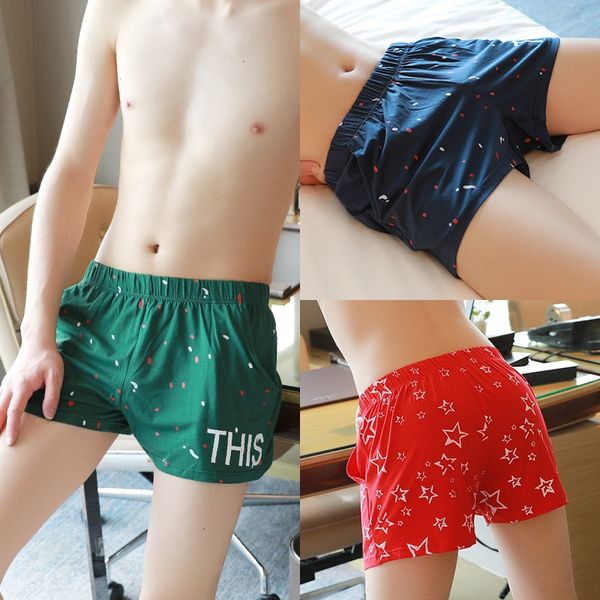

men's loose summer boxer plus size cotton fat pajamas under underpants four-corner aro pajama pants head, Black;white