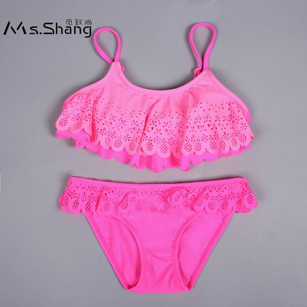 

7-14 years solid teenager girl bikini hollow out children swimsuit kids swimwear falbala child girl bathing suit girls swim wear